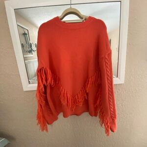 BiBi Vibrant Orange Fringe Sweater
